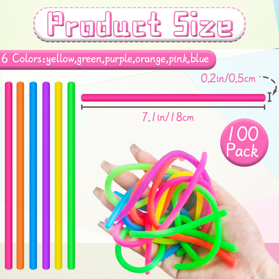 100-Pack Stretchy Noodle Fidget Strings for Parties & Classroom Rewards