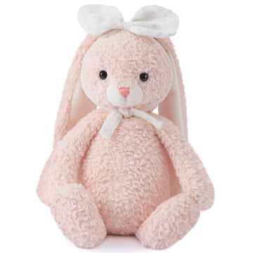 10-Inch Long-Eared Bunny Plush with Bow for Babies & Toddlers