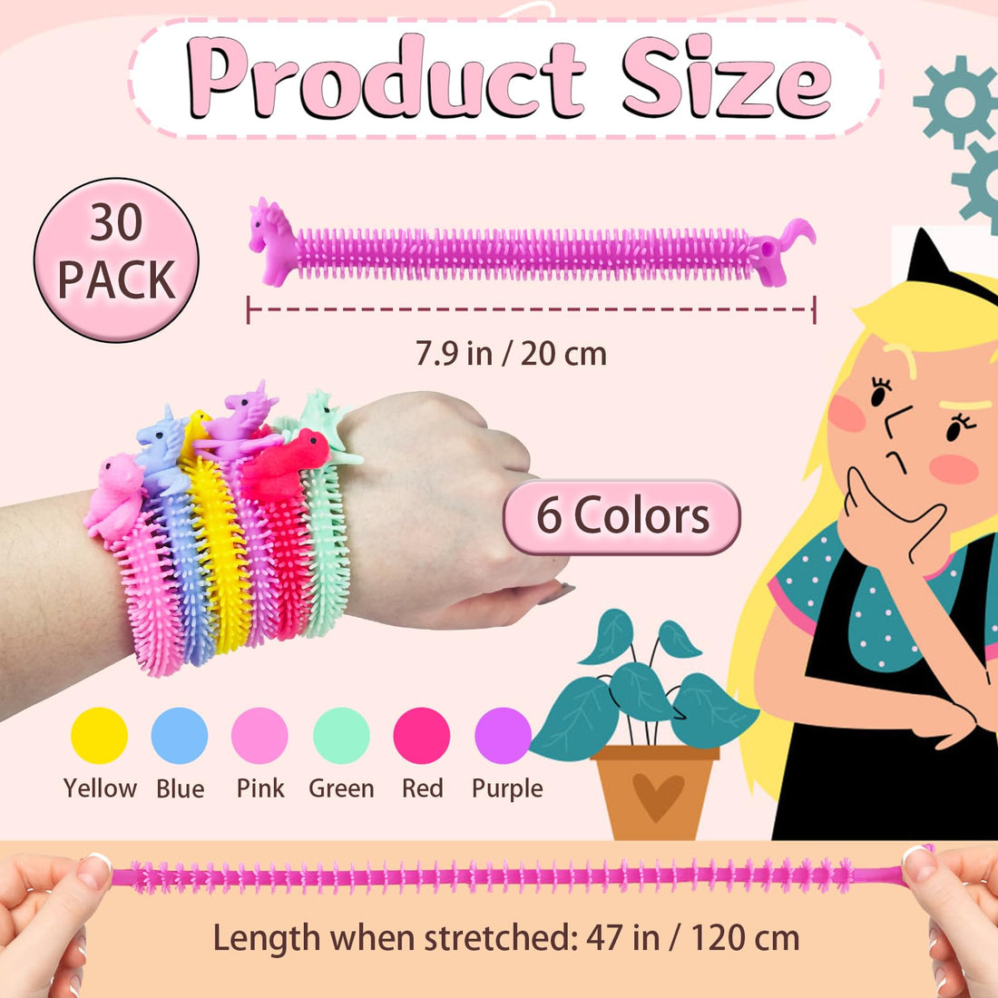 30-Pack Stretchy String Fidget Toys for Party Favors & Stress Relief
