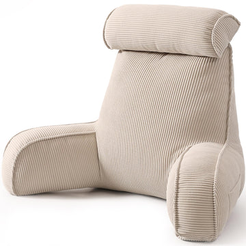 Corduroy Reading Pillow with Arms, Side Pocket & Detachable Headrest