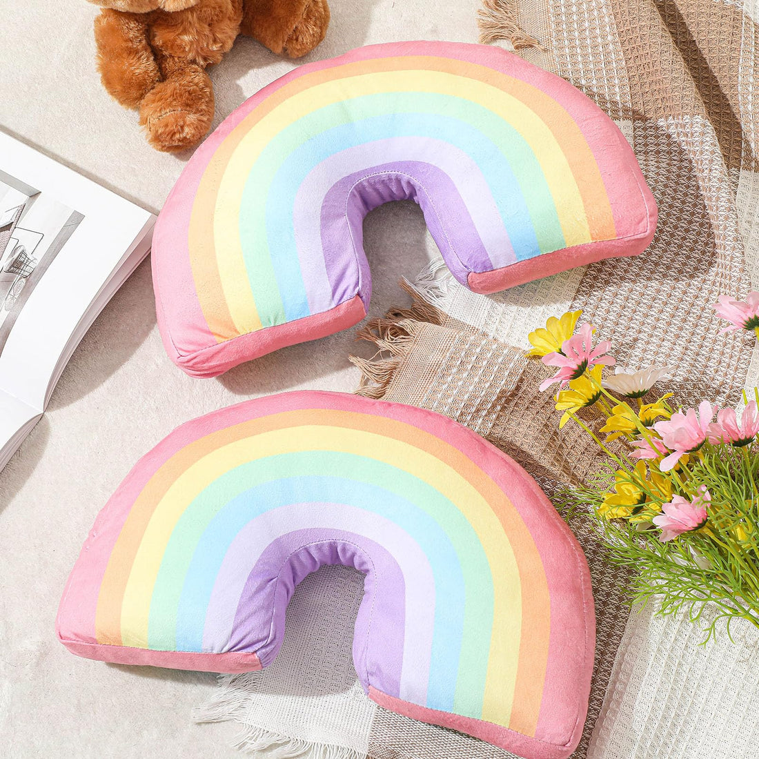 13.8-Inch Arch-Shaped Rainbow Plush Cushion for Bed & Chair Decor