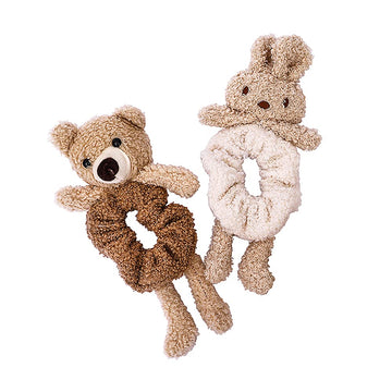 2-Pack Animal Scrunchies Set with Bear & Rabbit Designs