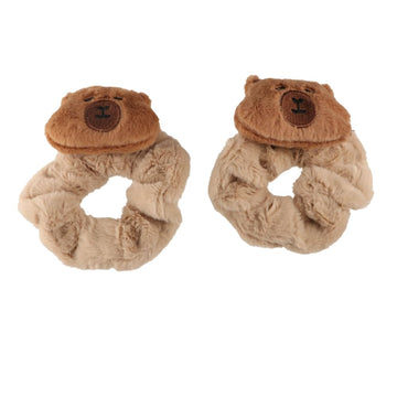 2-Pack Capybara Plush Hair Rope & Clip Set for Women