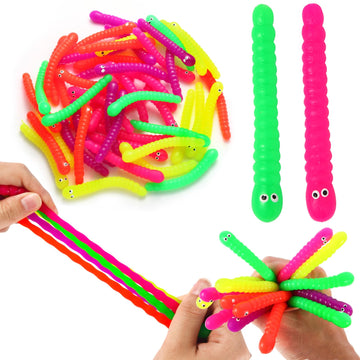 50-Pack Stretchy Worm Fidget Toys for Party Favors & Classroom Prizes