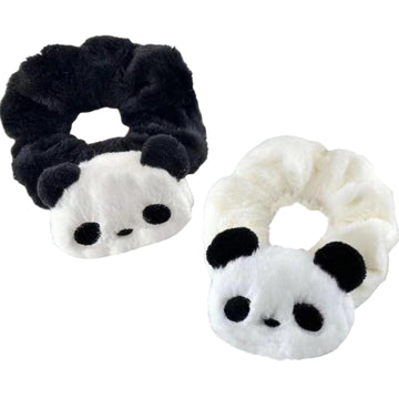 2-Pack Panda Plush Scrunchies for Women & Girls in Black and White