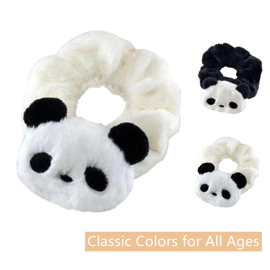 2-Pack Panda Plush Scrunchies for Women & Girls in Black and White