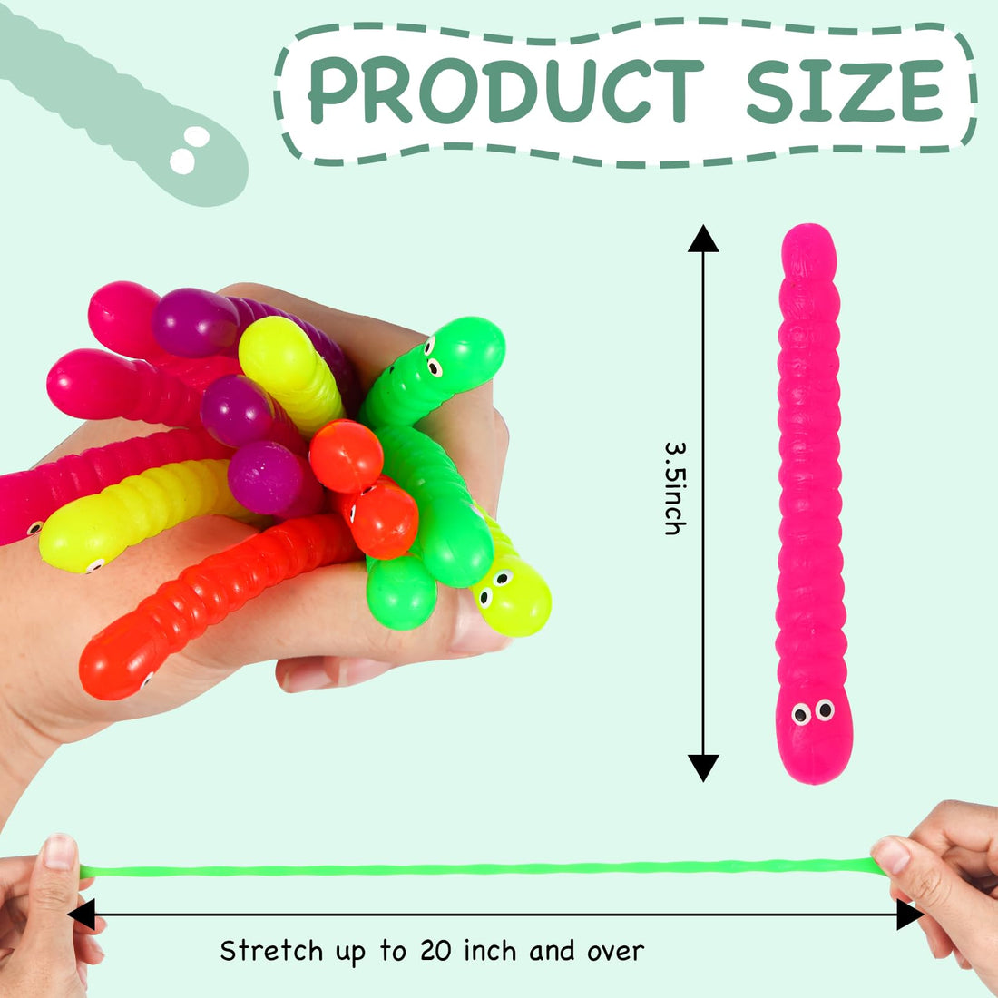 50-Pack Stretchy Worm Fidget Toys for Party Favors & Classroom Prizes