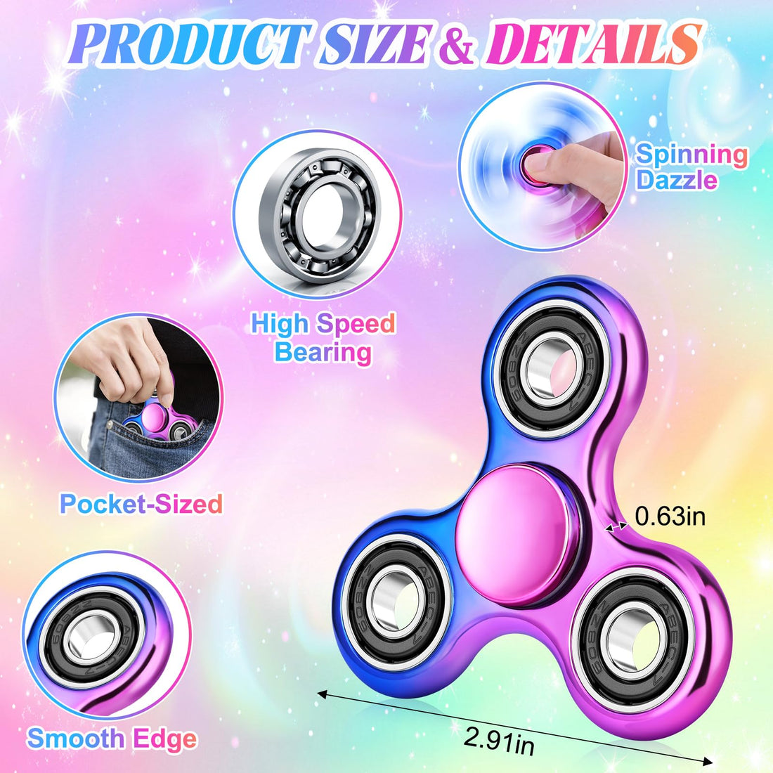 2-Pack Gradient Fidget Spinners with Storage Case for Stress & Focus