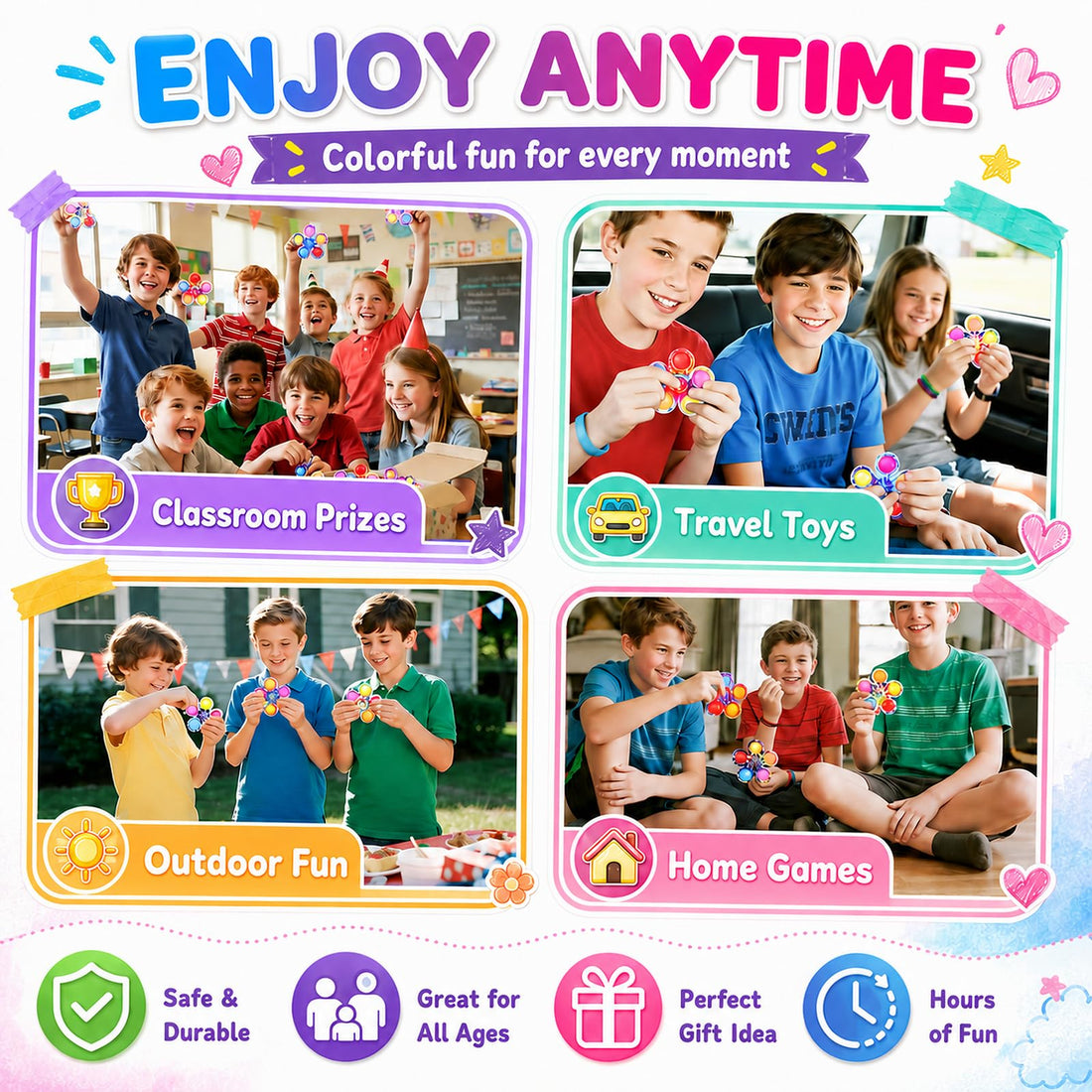 9-Pack Pop Fidget Spinners with Silicone Bubbles for Classroom Rewards