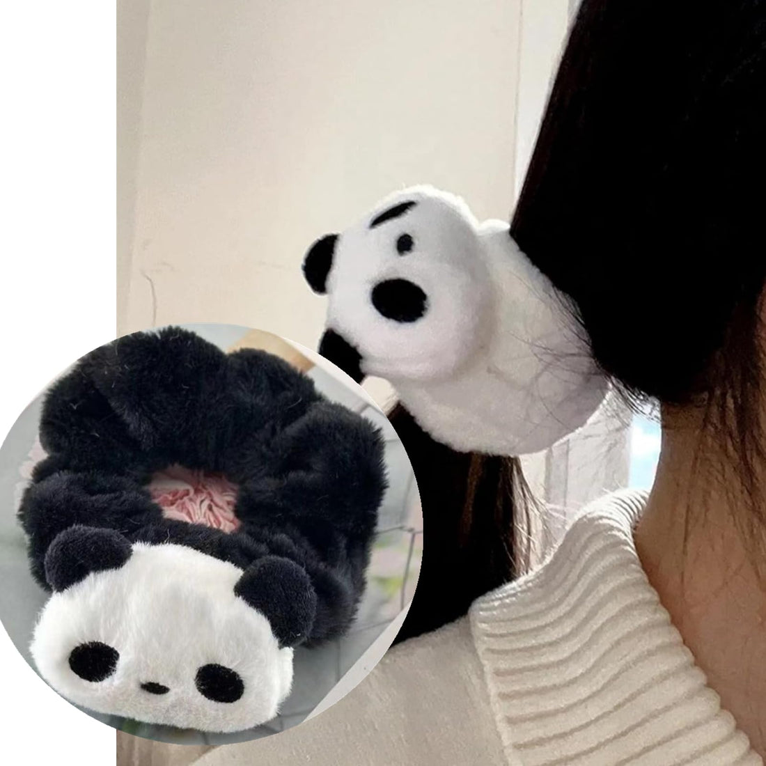2-Pack Panda Plush Scrunchies for Women & Girls in Black and White