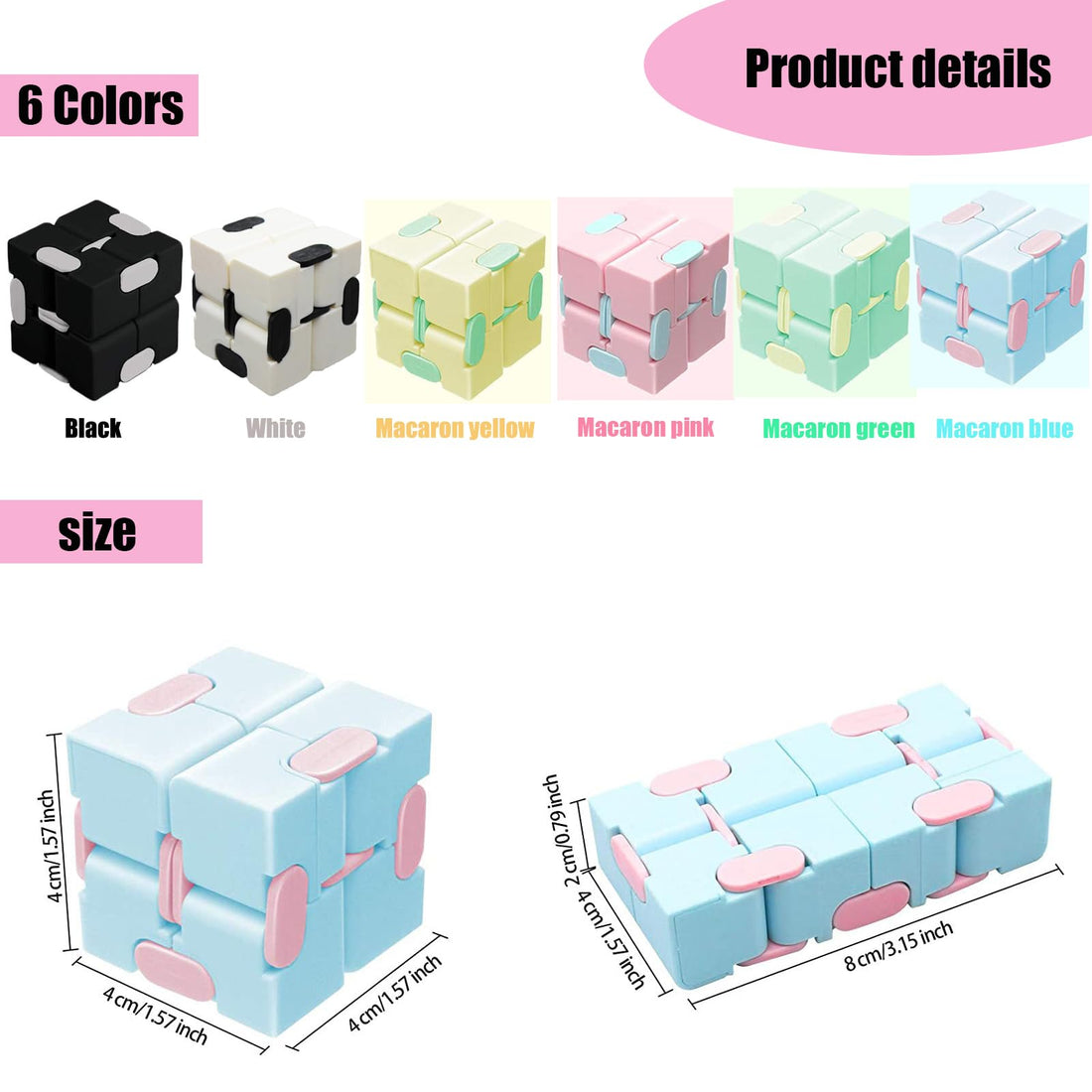 6-Pack Infinity Cube Fidget Blocks for Stress Relief & Classroom Rewards