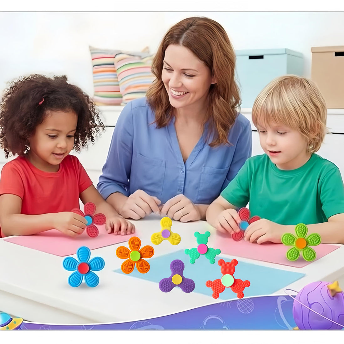 8-Pack Silicone Fidget Spinners for Quiet Sensory Play & Classroom Rewards