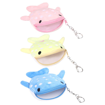 3-Pack Whale Shark Coin Purse with Keychain – Embroidered Marine Design