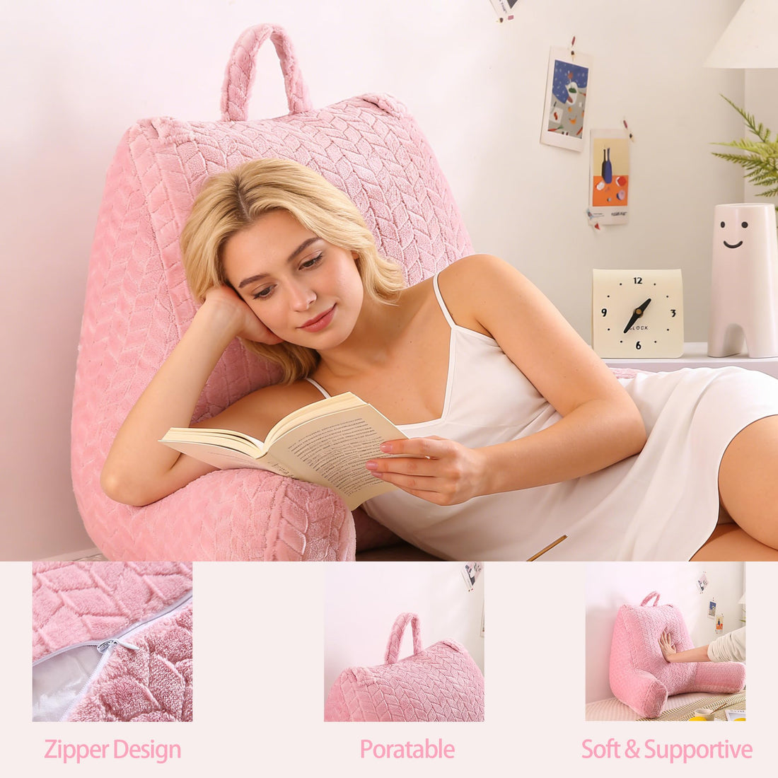 Memory Foam Reading Pillow with Armrests for Bed & Sofa