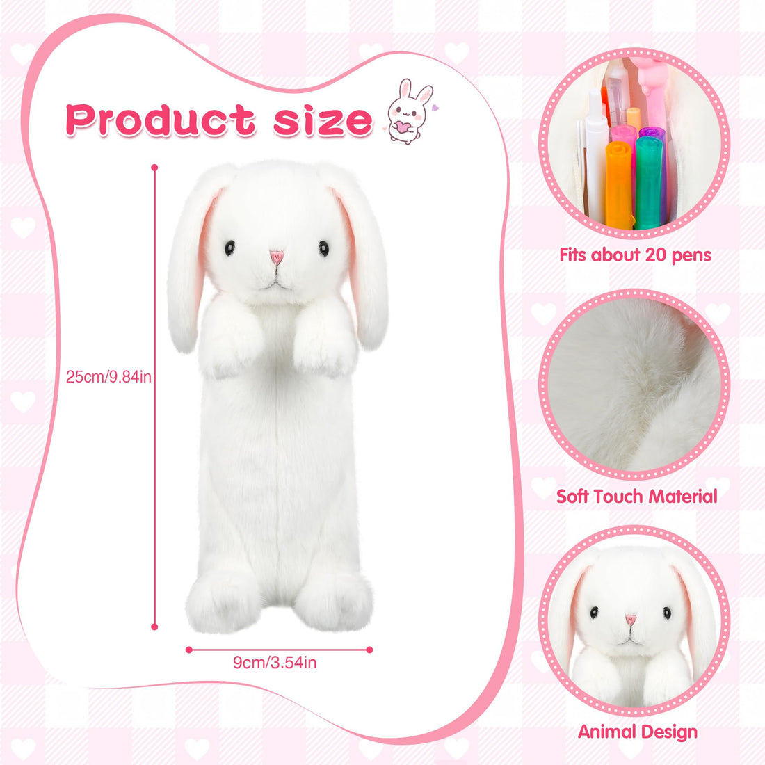 3D Plush Rabbit Pencil Case for Kids – Medium Storage Pouch