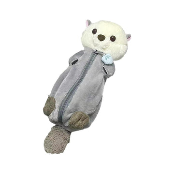 Plush Otter Pencil Case with Zipper – Large-Capacity Storage Bag