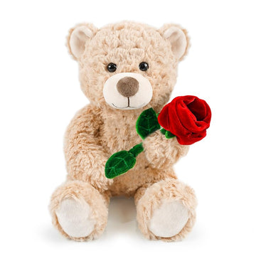 9-Inch Weighted Teddy Bear with Rose for Room Decor & Gifting