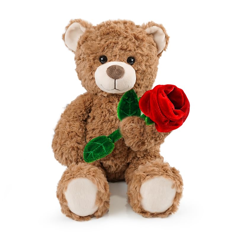 9-Inch Weighted Teddy Bear with Rose for Room Decor & Gifting